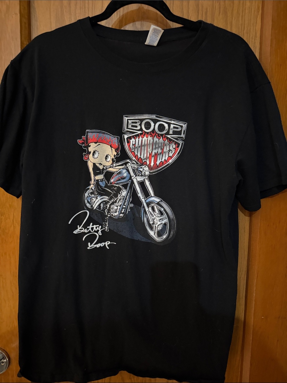 Betty Boop Black Short-Sleeve Tee with Motorcycle Graphic